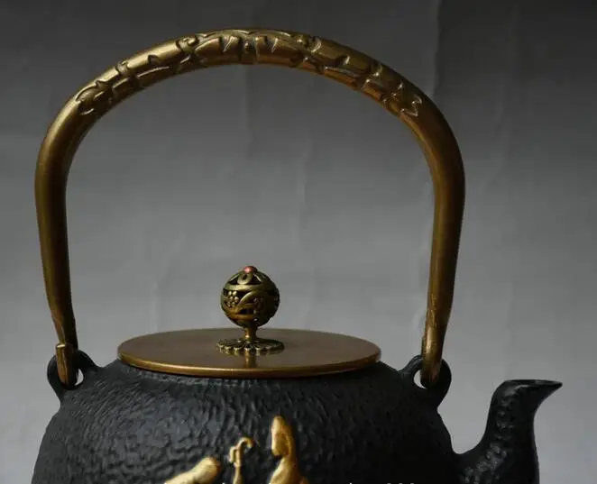 9&quot China iron Pot Gilt Buddha Monk Portable Lid Kettle Teakettle Teapot Chinese | Statues &amp Sculptures