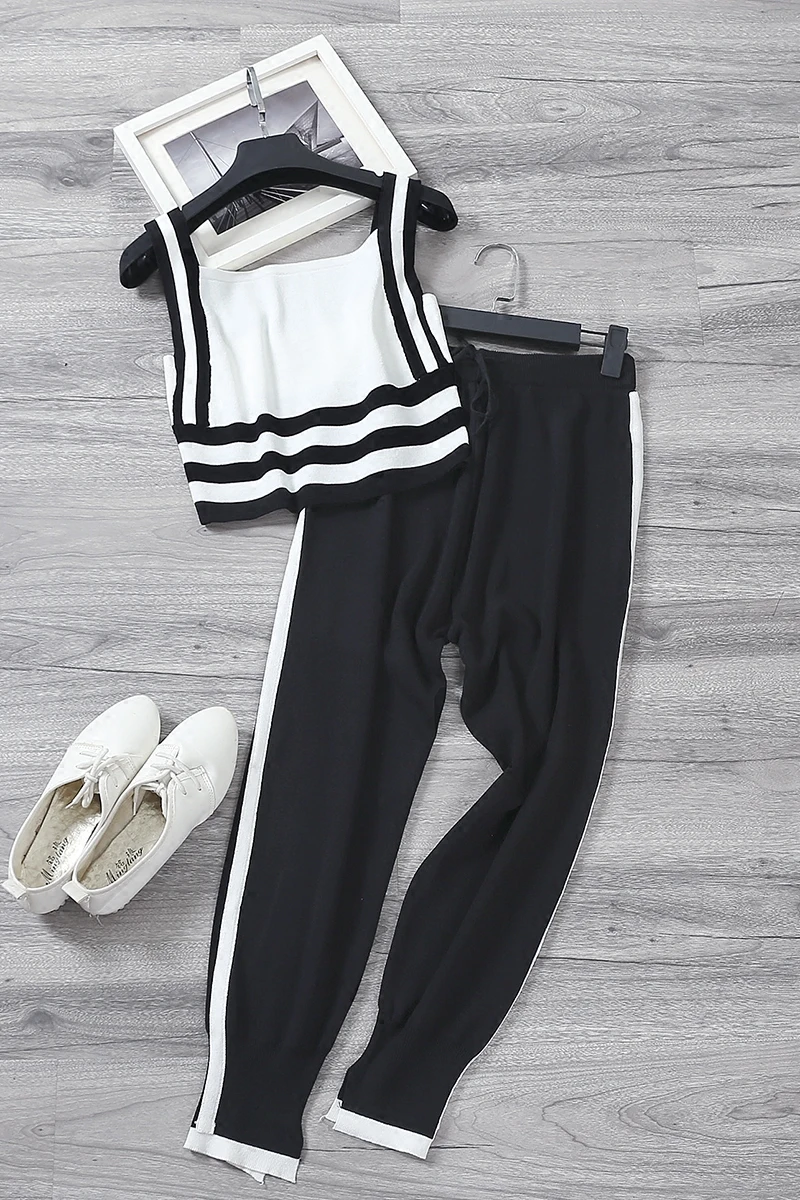 Женский полосатый топик комплект со штанами короткая стильная рубашка с ремнями