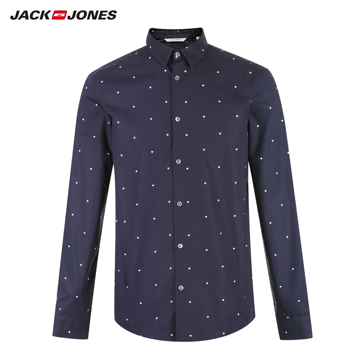 Мужская рубашка с длинным рукавом Jack Jones приталенная из 100% хлопка отложным