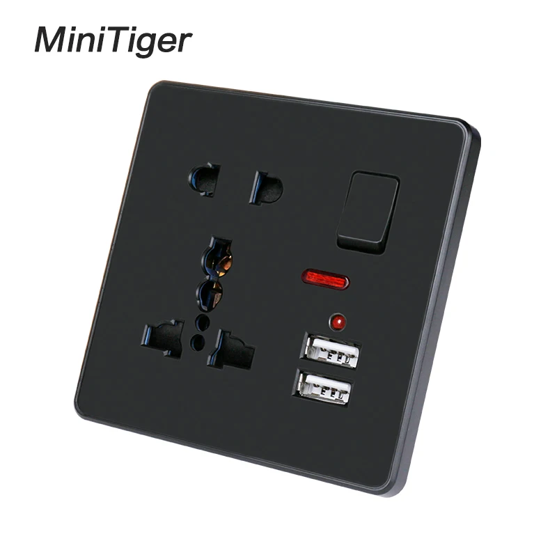 Черная настенная розетка Minitiger 13 А универсальная переключаемая с 5 отверстиями а