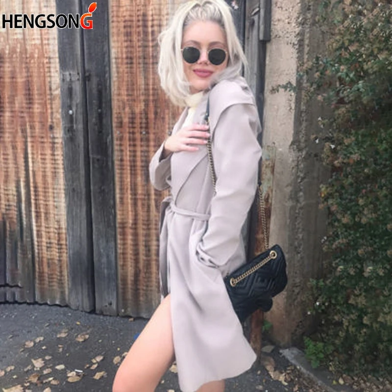 Женский Повседневный Свободный плащ модный Тренч с капюшоном кардиган поясом