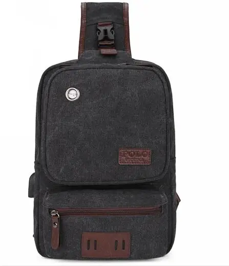 VICUNA POLO, мужская кожаная сумка-мессенджер с USB кабелем и разъемом для наушников, качественная сумка через плечо, повседневная нагрудная сумка-слинг - Цвет: black