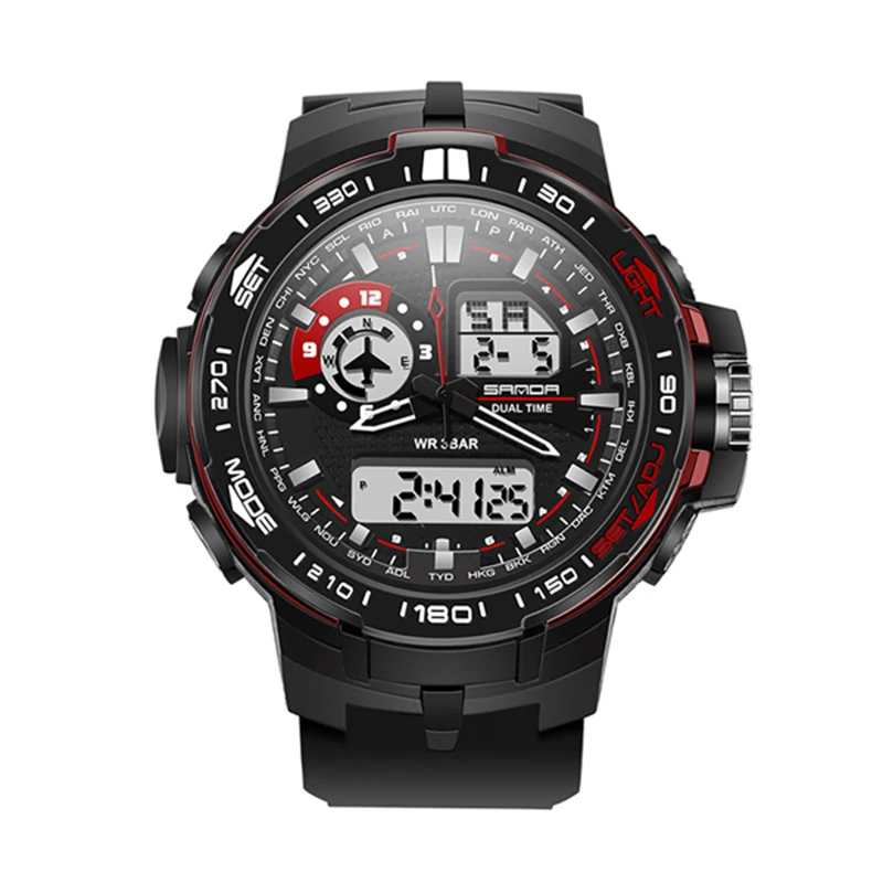 Black Red SANDA мужские часы водонепроницаемые спортивные часы мужские Многофункциональные часы Мужские 737 - Цвет: Black Red