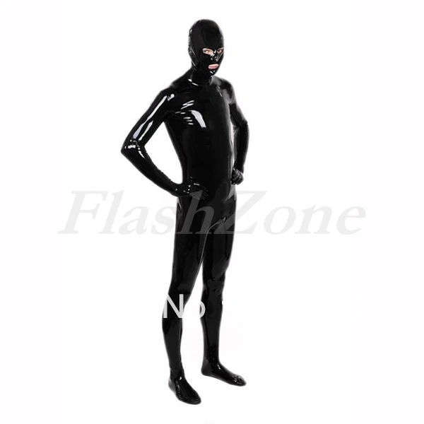 Мужской латексный костюм с полным покрытием молнией сзади на животе | Боди