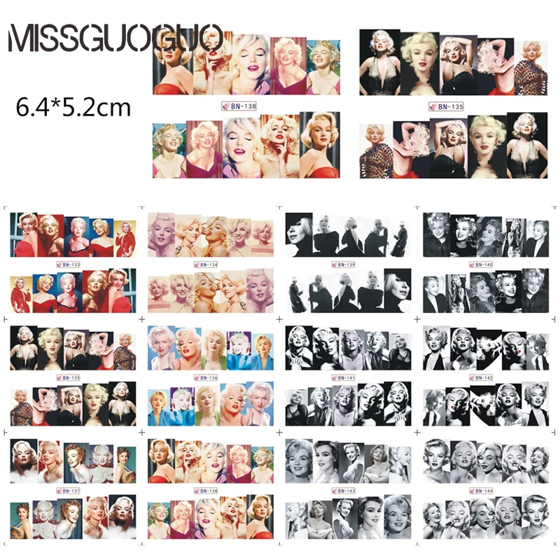 MISSGUOGUO sexy Marilyn Monroe nail sticker water decal red lips golden hair DECALS art decorations transfer WRAPS | Красота и