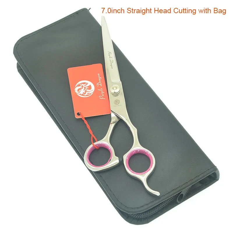 LZS0755 with Bag Purple Dragon 7.0" Dog Grooming Scissors Stainless Steel Pet Straight Curved Cutting Thinning Shears Dog Hair Trimmer LZS0754 - Цвет: LZS0755 with Bag