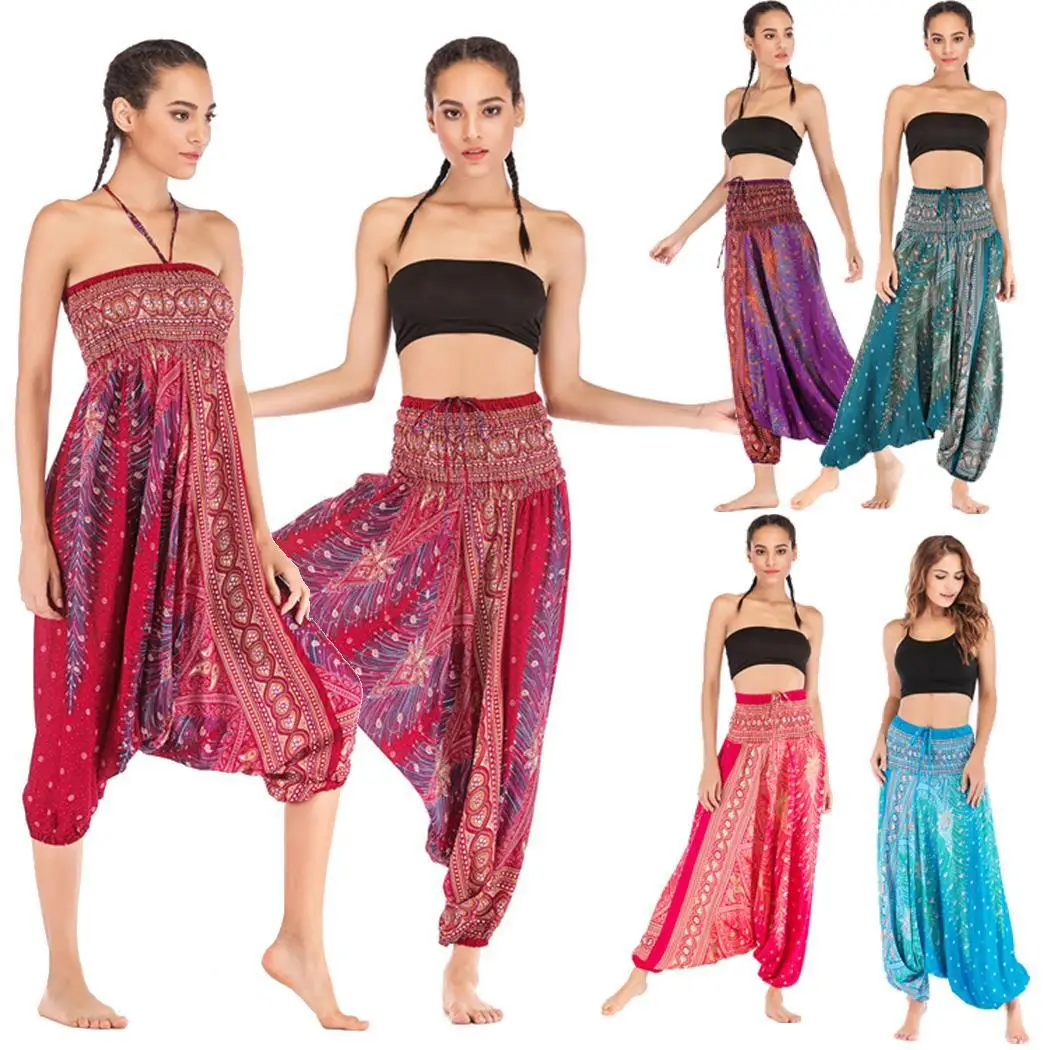 Women Casual Big Crotch Yoga Pants None Loose Long High Waist Sport Print Elastic Jumpsuit | Спорт и развлечения