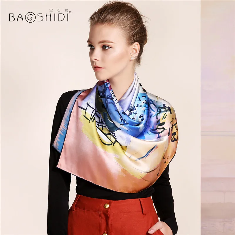 Шарф BAOSHIDI из 100% шелка Новое поступление осени 2016 толстые шарфы на 16 момме Infinity