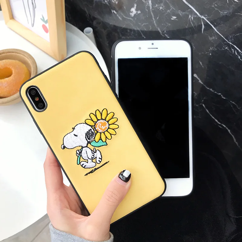 Вышивка мультяшная собака для iPhone Xs XR Max Чехол мобильного телефона 6s 7 8 Plus вышивка