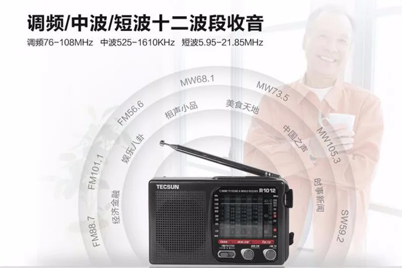 Горячая Высокое качество портативное радио TECSUN R-1012 FM/MW/SW/tv Радио многополосный мировой диапазон радиоприемник 76-108 МГц Y4378A