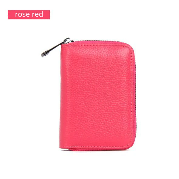rose red Женский бизнес-держатель для карт из натуральной кожи, кошелек для кредитных карт, чехол для ID, Rfid кошелек, Дамский кошелек для монет, маленький кошелек - Цвет: rose red