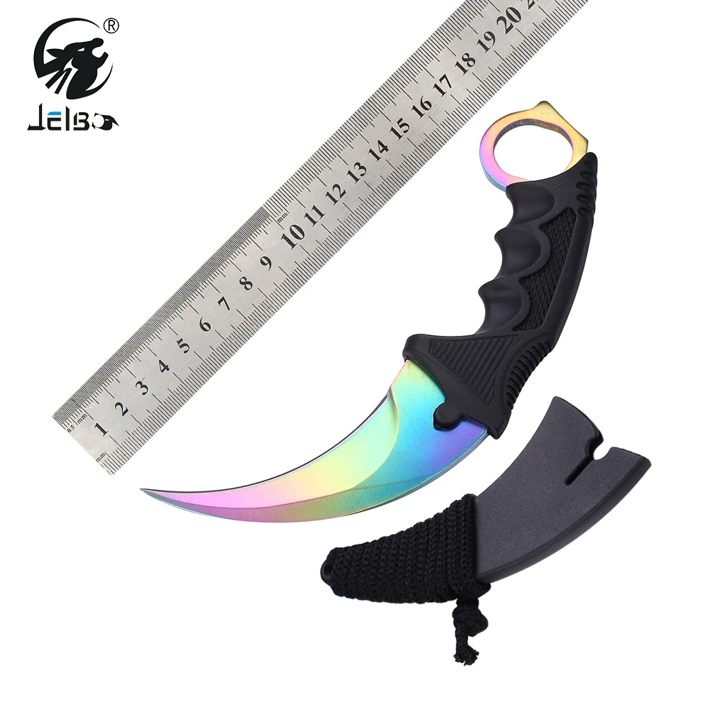 Нож JelBo Karambit с оболочкой для охоты на открытом воздухе, инструменты для выживания, нож+ Карманный складной нож для ключей, инструмент для выживания на открытом воздухе, ручной инструмент