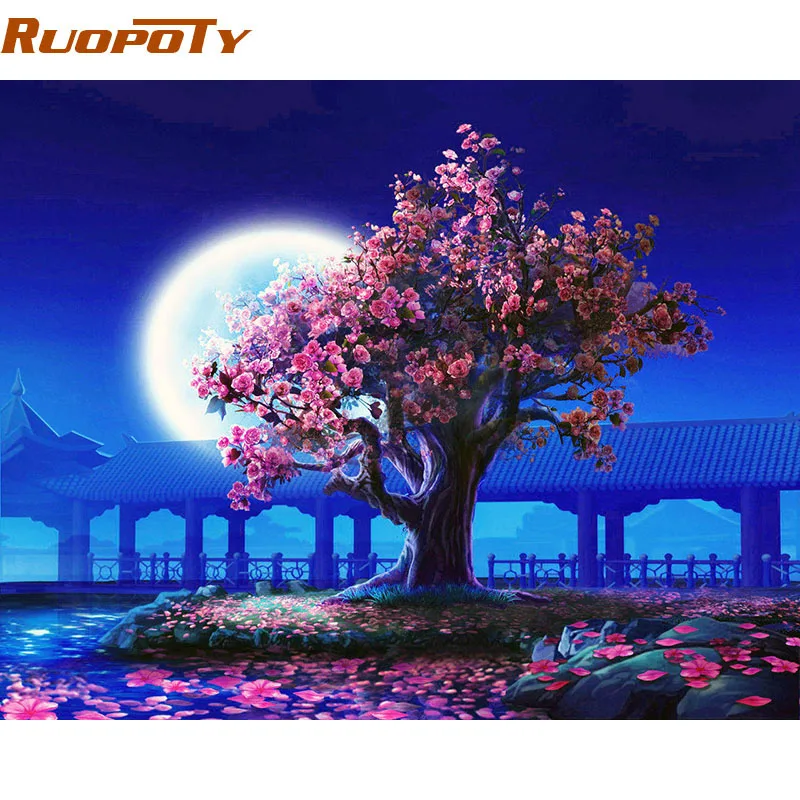 RUOPOTY Романтическая Луна Ночной пейзаж DIY Набор для рисования по номерам