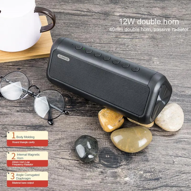JUNKE HIFI Solar Bluetooth Speaker Portable Wireless Super Bass Dual Speakers Soundbar With Mic TF FM Radio USB Sound Box Column |