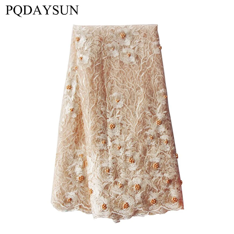 African Lace Fabric High Quality Beads Embroidery Nigerian Tulle Mesh 5 yards for Wedding Party |