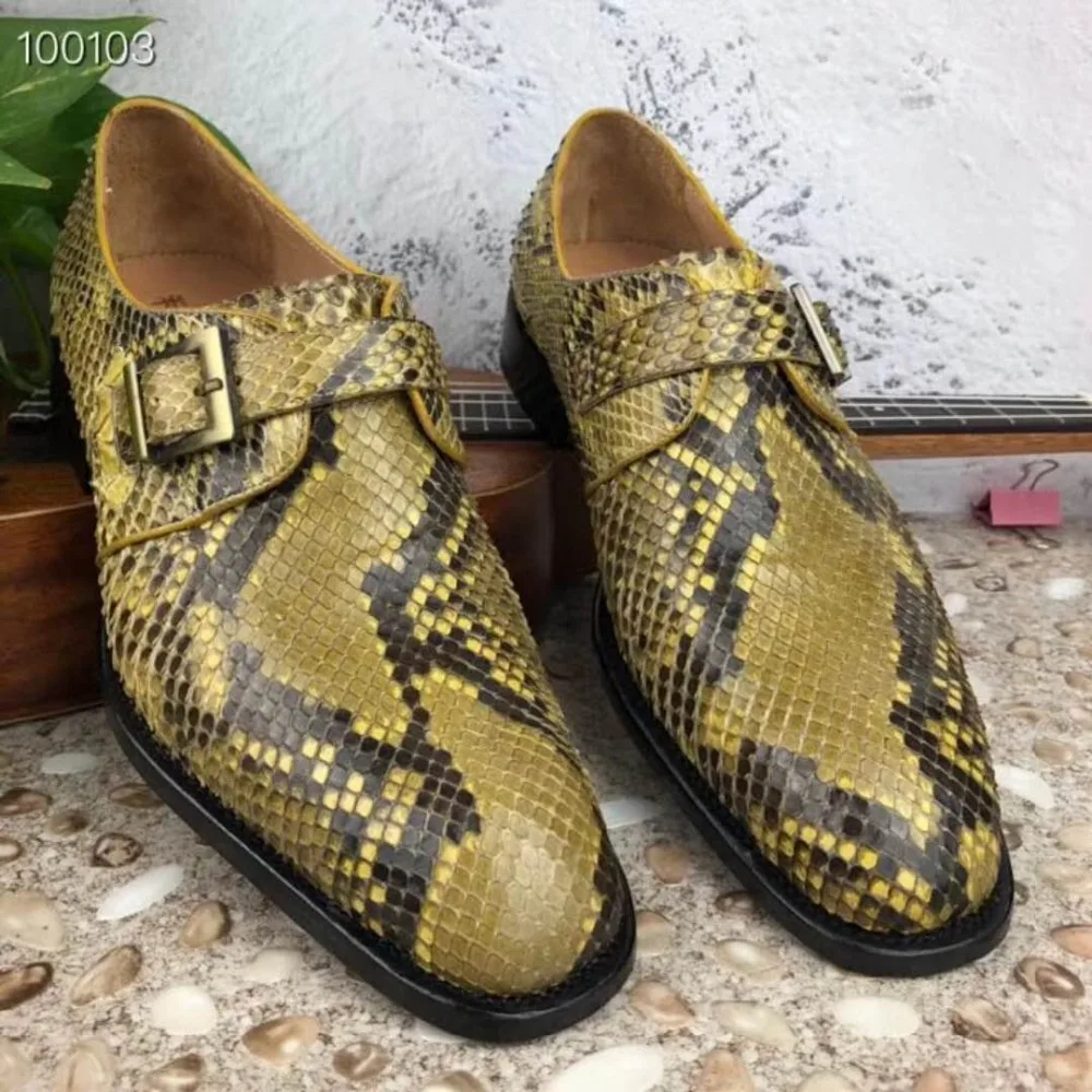 Мужские туфли из 100% натуральной кожи питона роскошные качественные желтого и