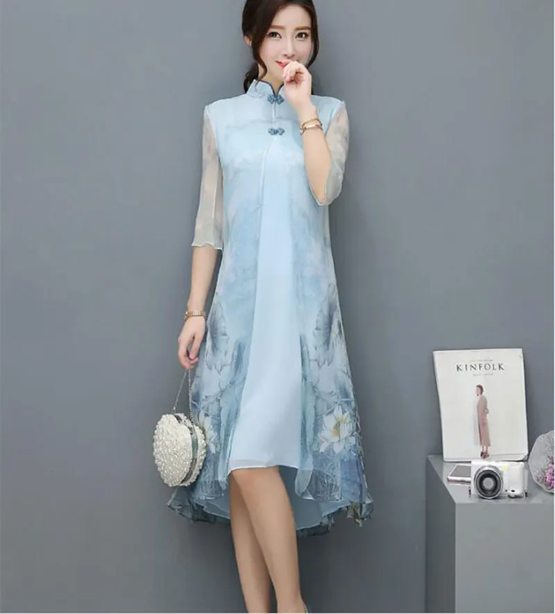 Женское платье Qipao длинное Повседневное в китайском стиле с принтом | Женская
