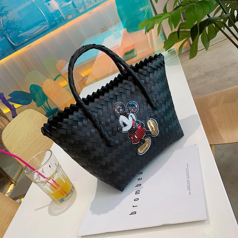 Disney Микки Маус дамская сумка с героями мультфильмов женская сумка большой вместимости Женская тканая сумка модная ручная дорожная пляжная сумка