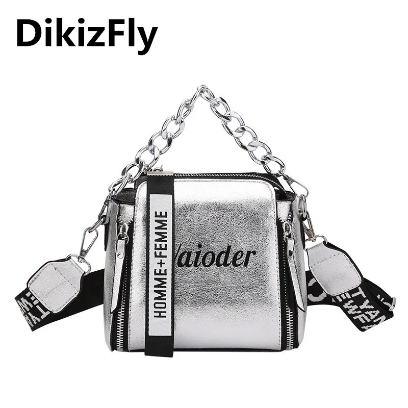 

DikizFly Laser Women Bags Fashion Luxury Shoulder Handbags Chains Crossbody Bag Women 2019 Letter Mini Flap Purse bolsa feminina