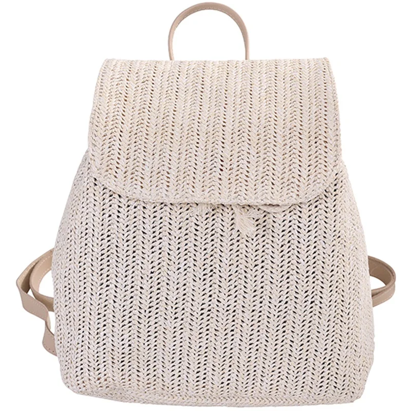 

Fashion Straw Woven Backpack Ladies Shoulder Bag Summer Girl Backpack Female Travel Bag Books Backpack