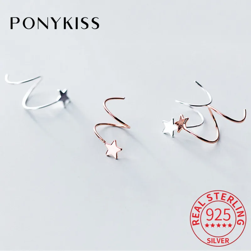 PONYKISS трендовые 925 пробы серебряные милые серьги-кольца с волнистыми звездами для женщин вечерние Изящные аксессуары подарок на день рождения