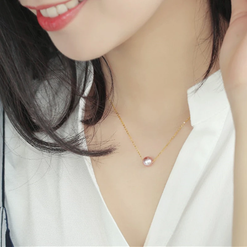 Натуральный фиолетовый пресноводный жемчуг ожерелье &amp Кулоны whth 18K золото и S925