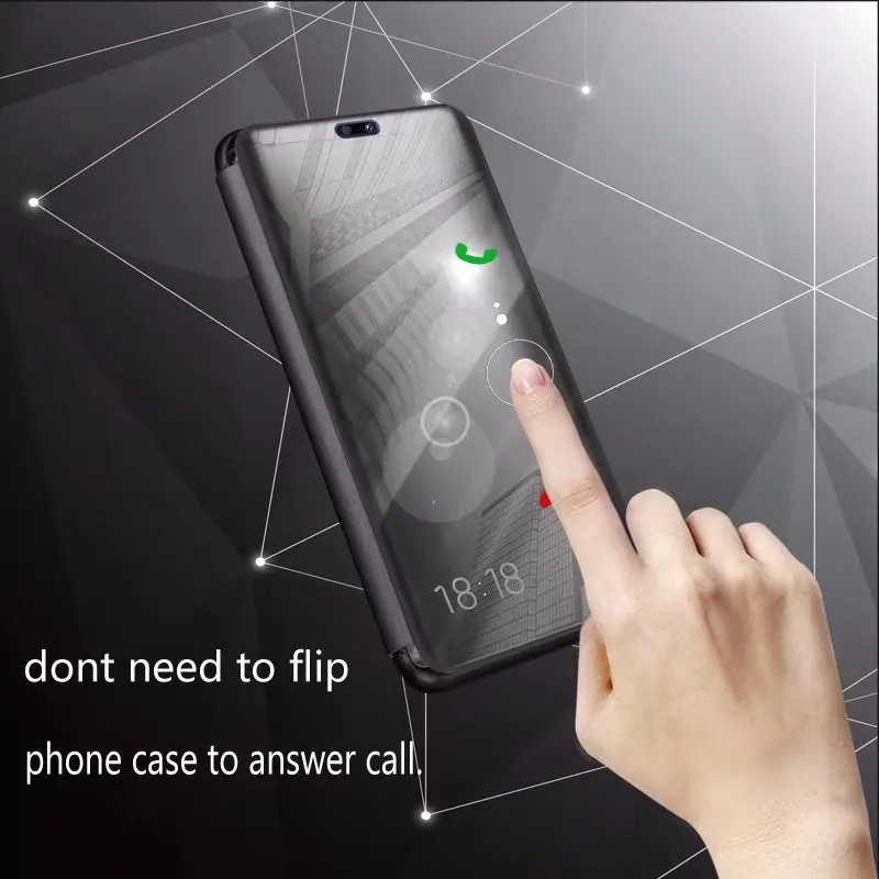Зеркальный умный чехол для Huawei P9 Lite прозрачный из искусственной кожи с откидной