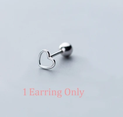 Platinum - 1 earring 925 Твердое Стерлинговое серебряное пустое сердце Tragus спираль Винт Назад серьги-гвоздики подарок A1712 - Окраска металла: Platinum - 1 earring