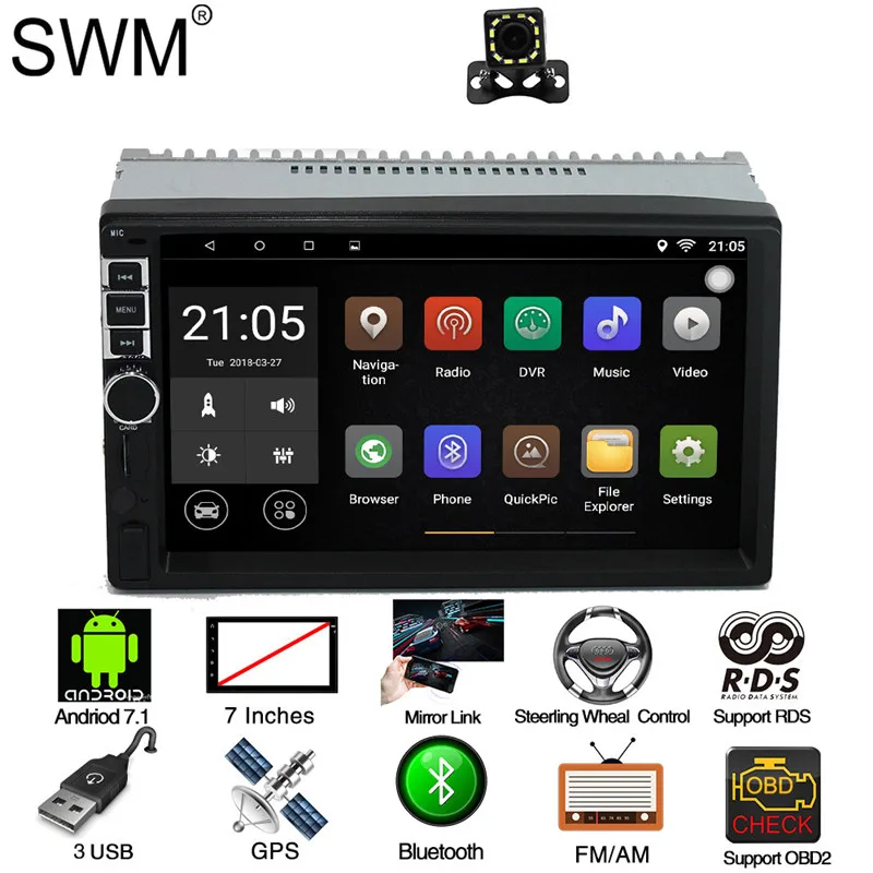 SWM RDS радио 2 Din Android 7,1 gps навигация Авто Радио стерео радио Coche Bluetooth Радио Para авто FM USB - Цвет: Car Radio with Cam 3