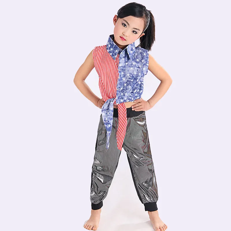 2 шт./набор Мальчик Девочка Одежда для хип-хопа на сцену для детей Пайетки Современный Джаз Топ и Широкие брюки Комплект одежды