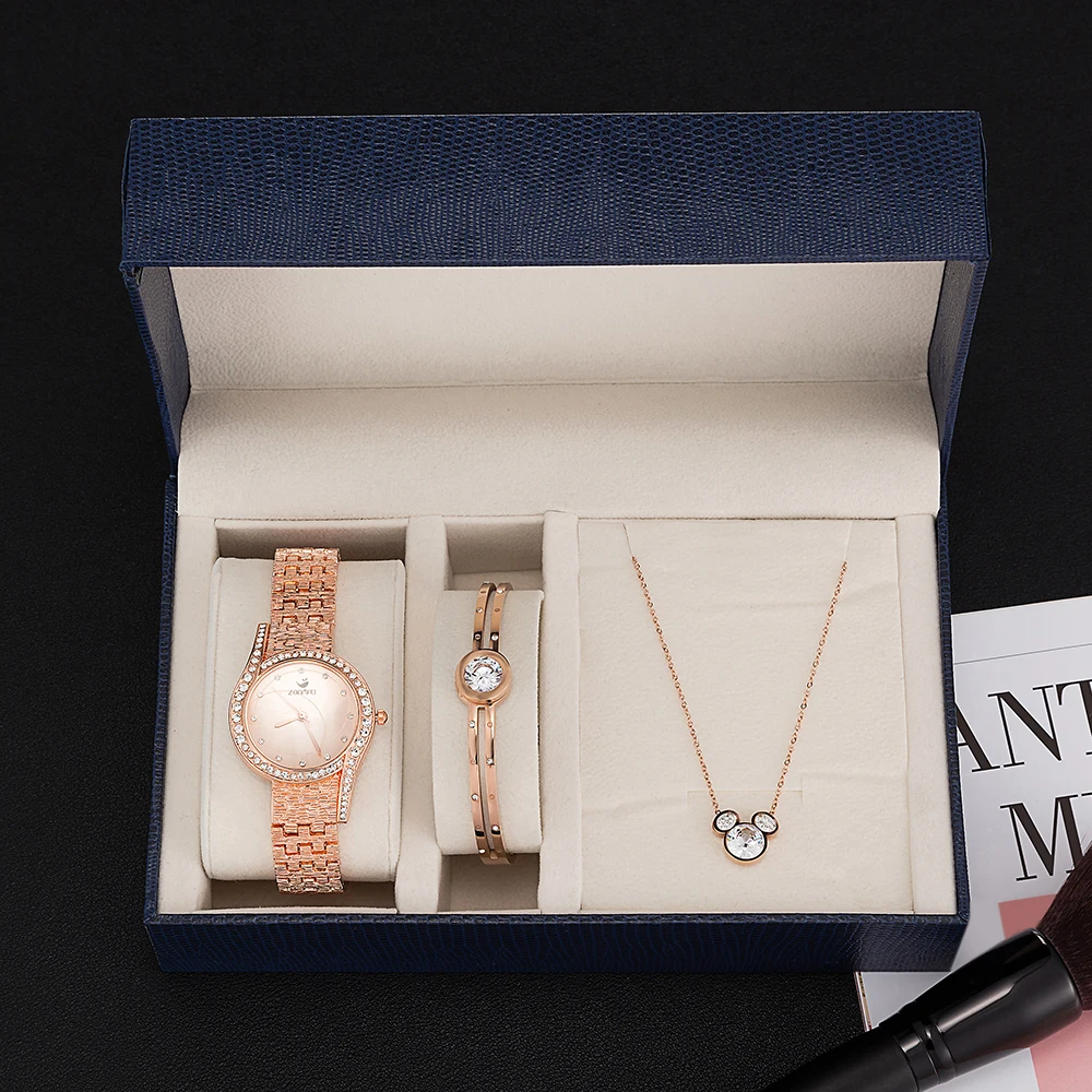 Женские наручные часы Подарочная коробка Набор Позолоченные Стразы Часы
