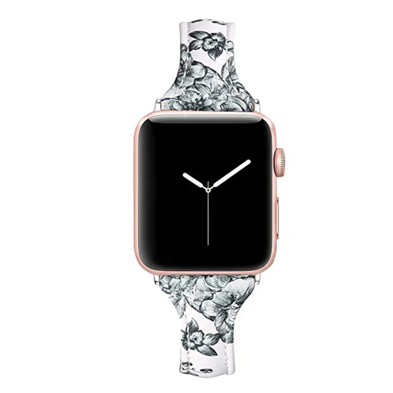 ASHEI для Apple Watch Band 4 кожа 40 мм 44 мм 42 мм 38 мм iWatch Series 3 2 1 узкое, с цветочным принтом ремешок для Apple Watch 3