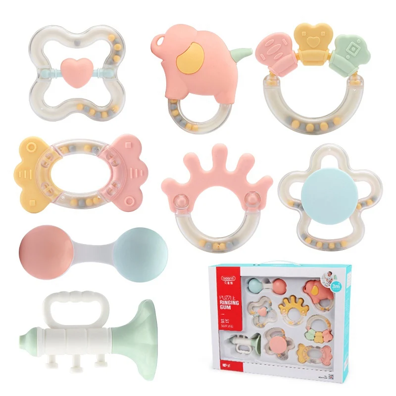 8pcs Beiens 6-10 шт./компл. Детские грызунки-погремушки игрушки Монтессори игрушки-прорезыватели для малышей раннего образования карусельки рука поймет игрушка-погремушка - Цвет: 8pcs