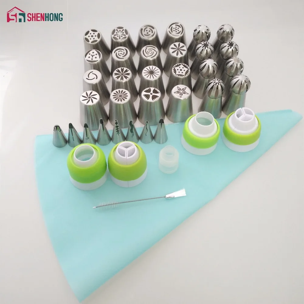 

39PCS/Set Russian Piping Tips And Coupler And Pastry Bag Tulip Cake Icing Nozzles Cupcake Decorating