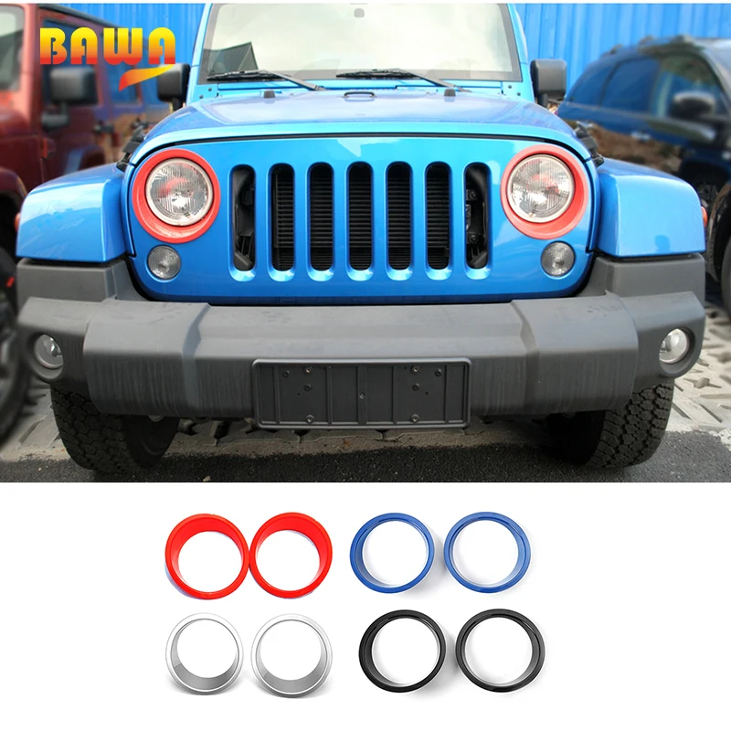 

BAWA Matte Black Headlight Bezels Cover Trim for Jeep Wrangler JK 2007-2017 ABS Car Headlight Frame Decoration Stickers
