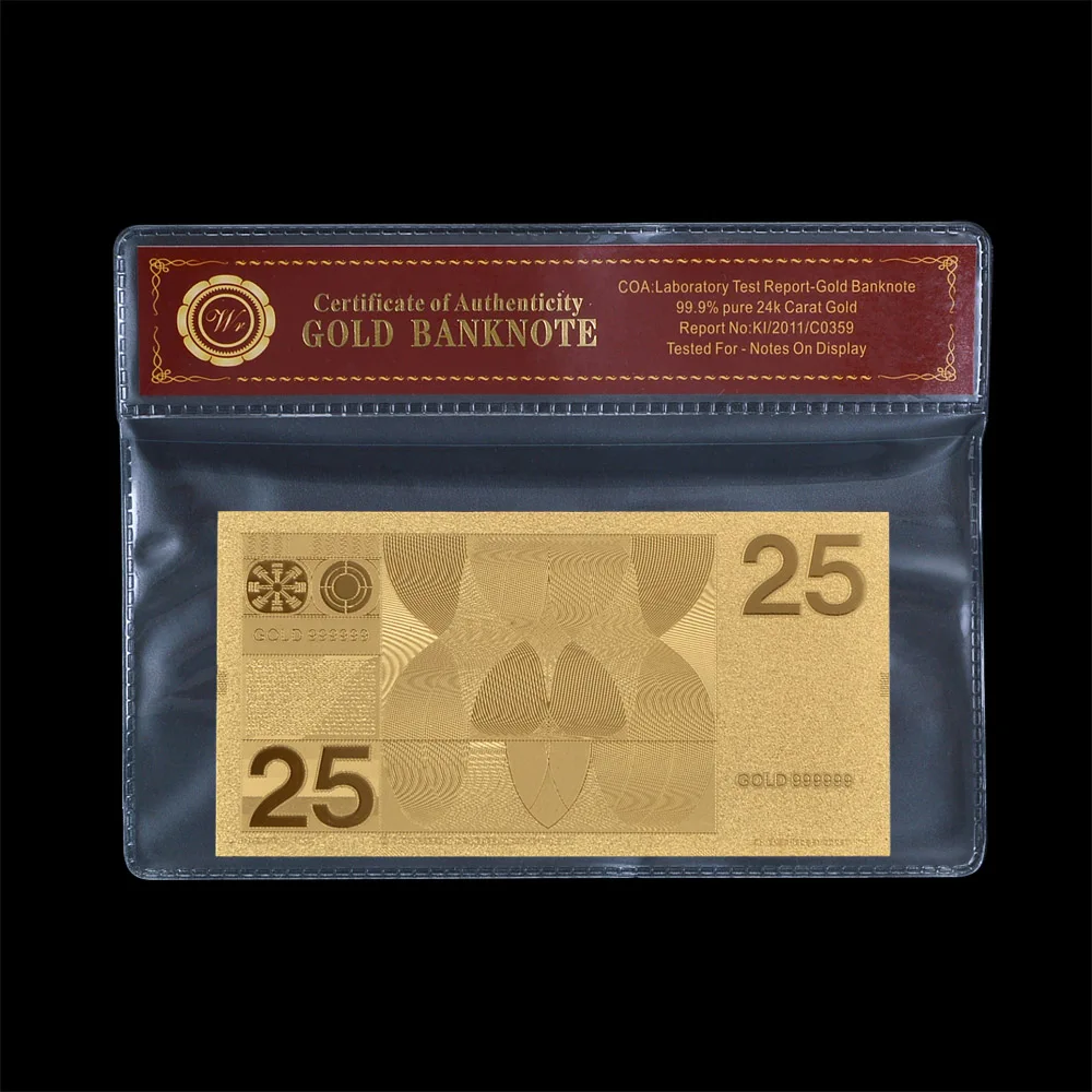 Банкнота из золотой фольги 25 галден для декора стен в Нидерландах * Красивое