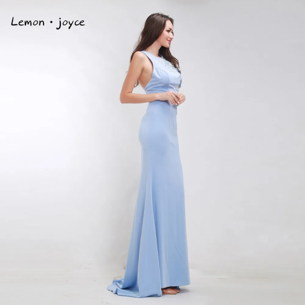 Формальные небесно Голубые Вечерние платья для женщин 2020 с О образным вырезом