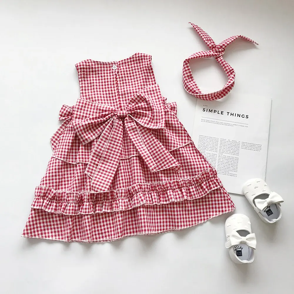 2019 летнее платье принцессы для девочек детская одежда маленьких клетчатые
