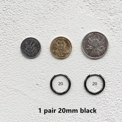 1 pair 20mm black Модные серьги из стерлингового серебра 925 пробы, простой Размер, кольцо для ушей, модные серьги для мужчин, женщин, мальчиков и девочек, серебряные серьги, ювелирное изделие - Окраска металла: 1 pair 20mm black