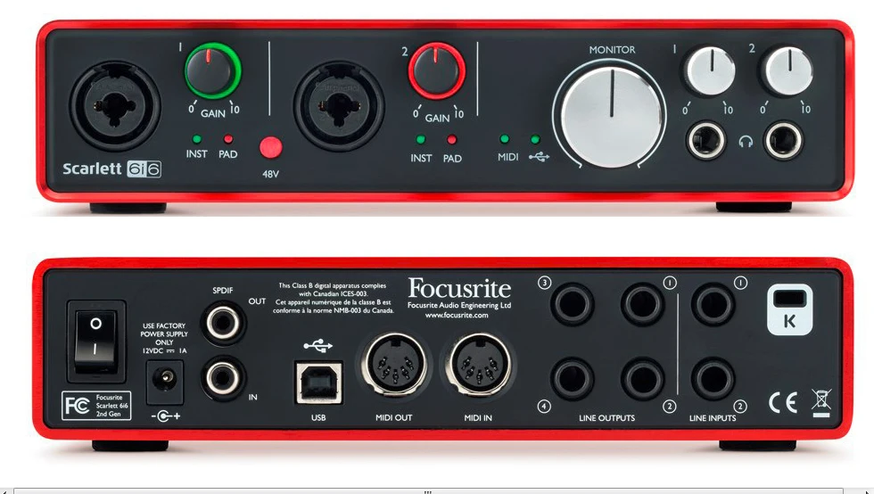 Новый оригинальный Focusrite Scarlett 6i6 (2nd Gen) 6 в USB 2.0 аудио интерфейс профессиональной
