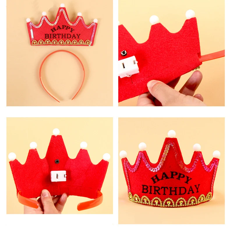 Kids Party Toys Happy Birthday Hat Led Flashing Crown Toys for Children Hats 0-3 Years Headgear Baby Girls Boys Gift