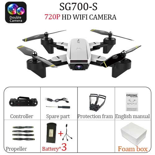 dual 2.0MP white 3B 4K SG700 S мини Дрон Вертолет Дистанционное управление 4CH WiFi оптический поток двойная камера Квадрокоптер дроны - Цвет: dual 2.0MP white 3B