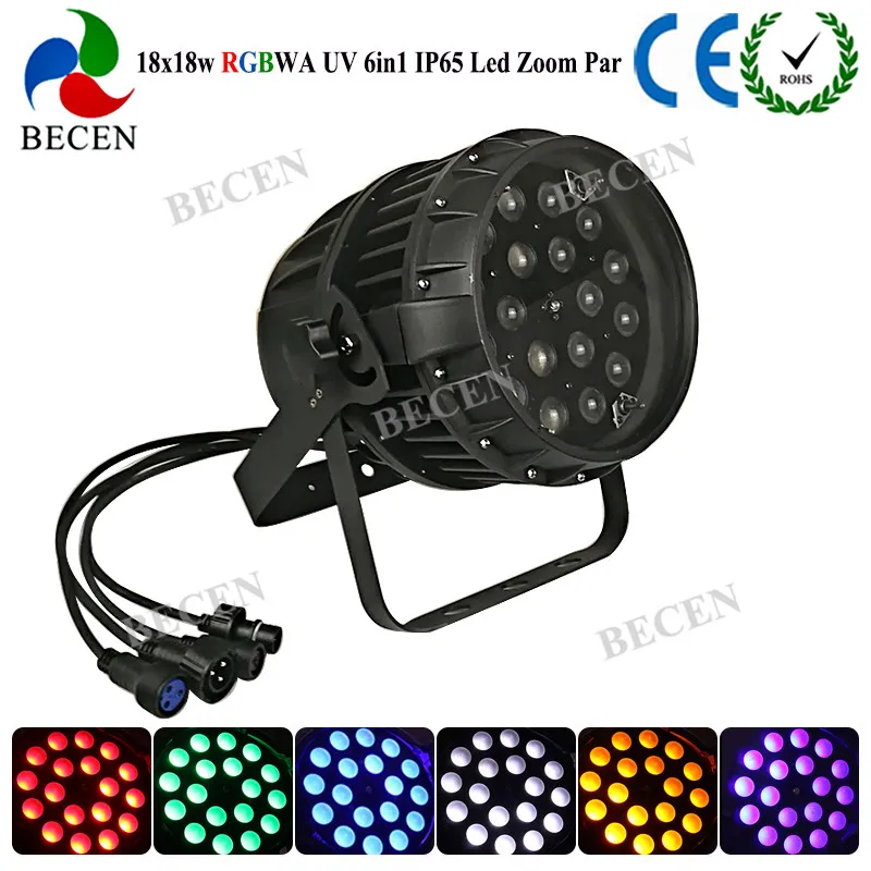 Наружный 18x18 W 6в1 Zoom par light RGBWA UV светодиод сценический par-прожектор 10-60 градусов 4 шт
