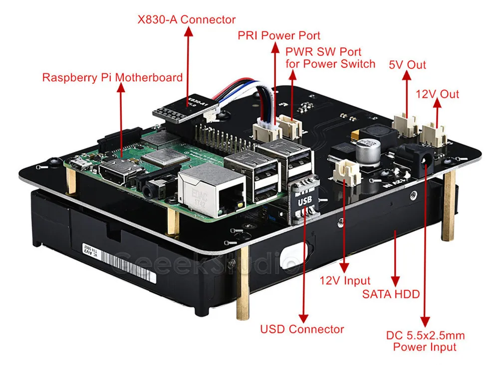 Raspberry Pi X830 V2.0 3,5 дюймов SATA HDD жесткий диск для хранения плата расширения Комплект для Raspberry Pi 3 B+(Plus)/3 B/2 B