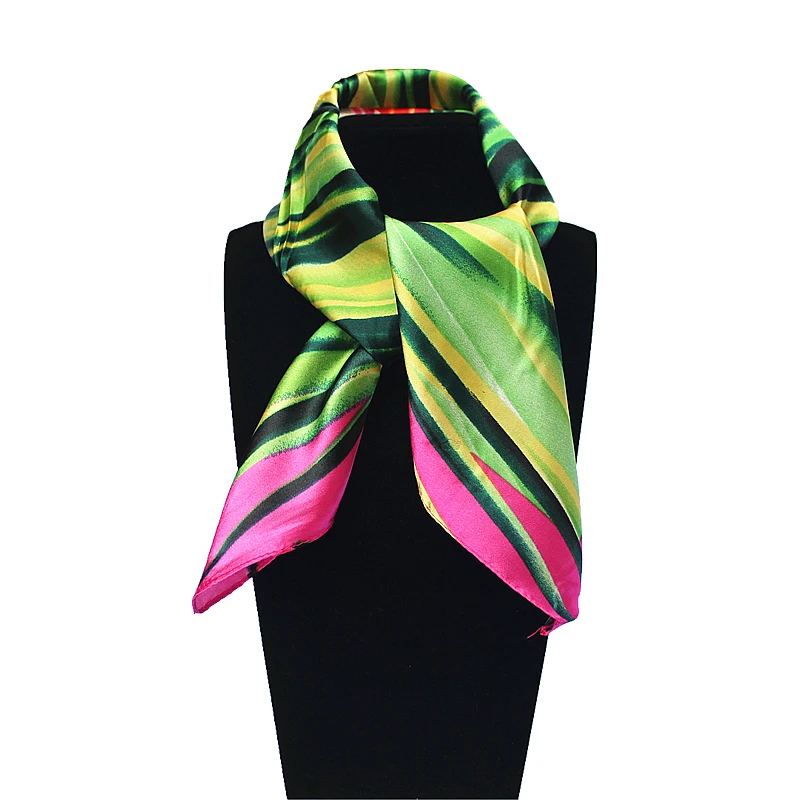 Женский квадратный шарф из искусственного шелка с зелеными листьями и цветочным