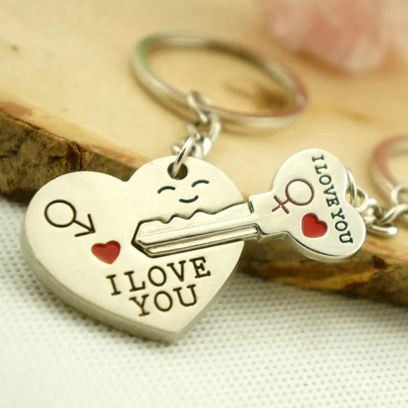 

100sets 2pcs/set New Couple I LOVE YOU Heart Keychain Ring Keyring Key Chain Lover Romantic Creative Birthday Gift Free Shipping