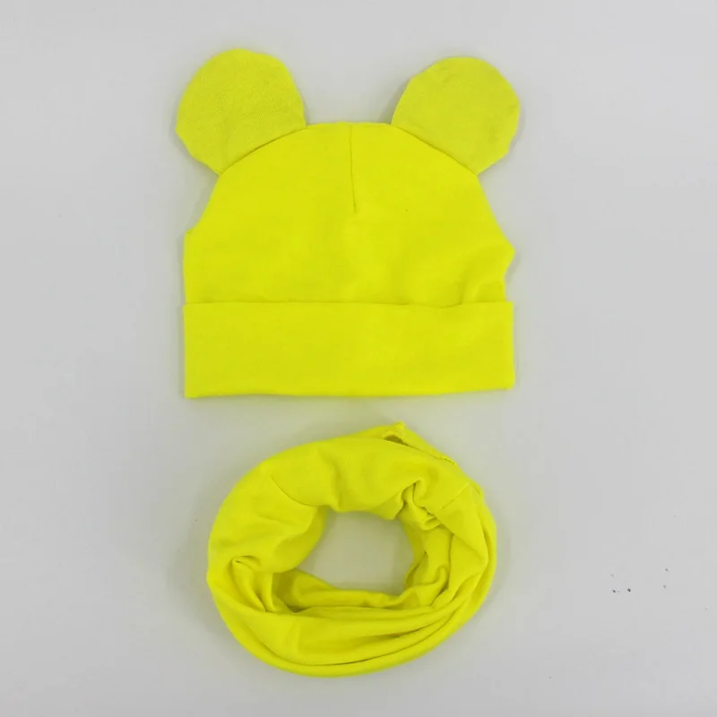 yellow Baby Hat Cotton Ear Cap For Boys And Girls Winter Hat Scarf Set Children Boys Cap Scarf 2PCS - Цвет: yellow
