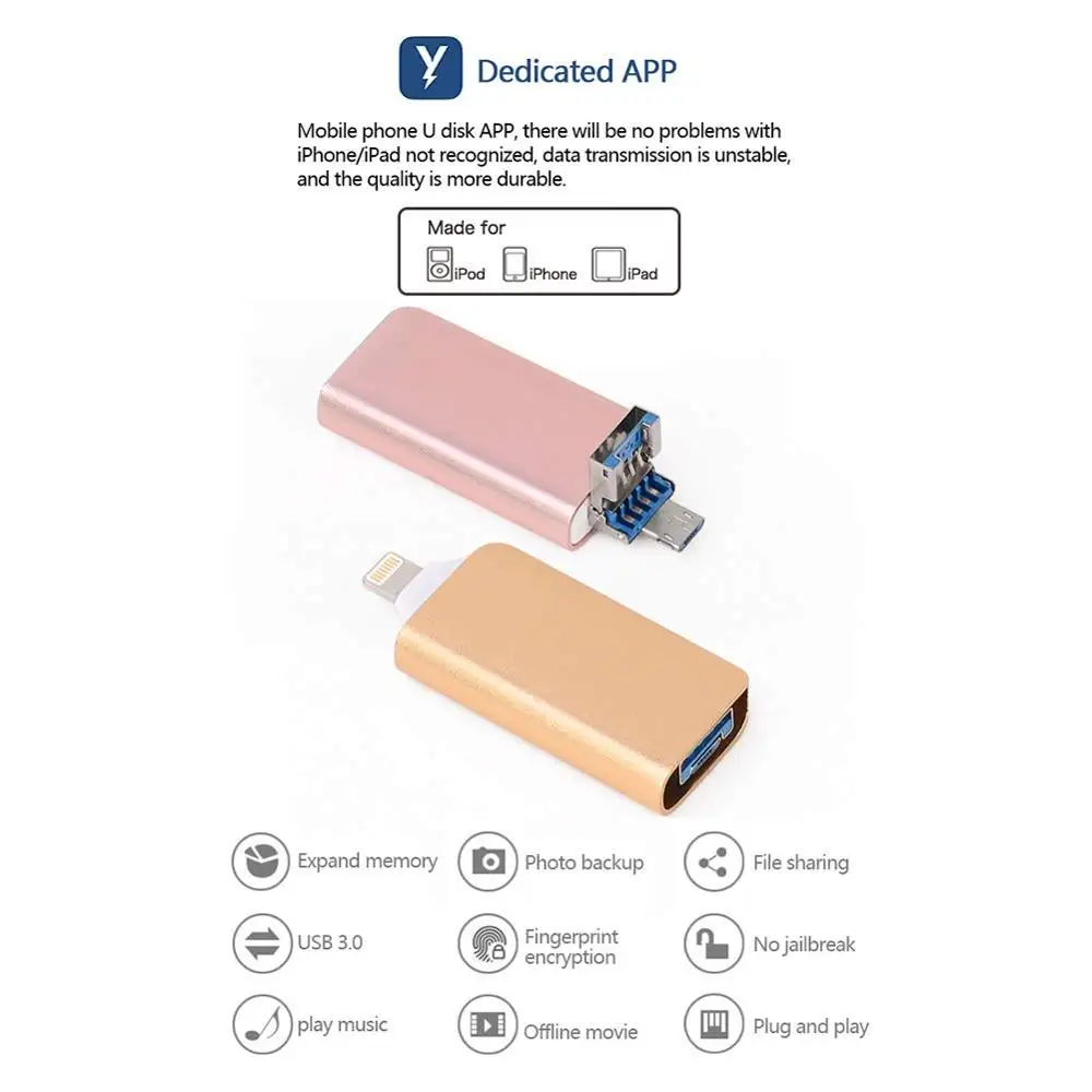 Usb флеш накопитель для iPhone 6 6S 6Plus 7 7S 7P 8 8Plus X iPad флэш Lightning USB 3 0 карта памяти флешка 128