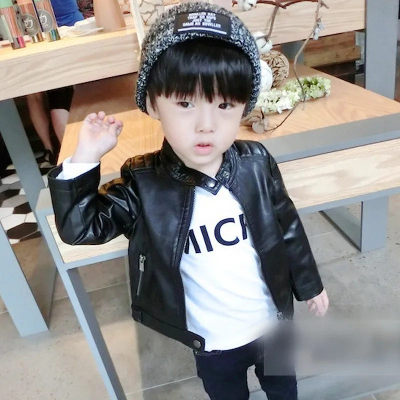 Новая осенне-зимняя детская кожаная куртка модные унисекс дети Пальто для