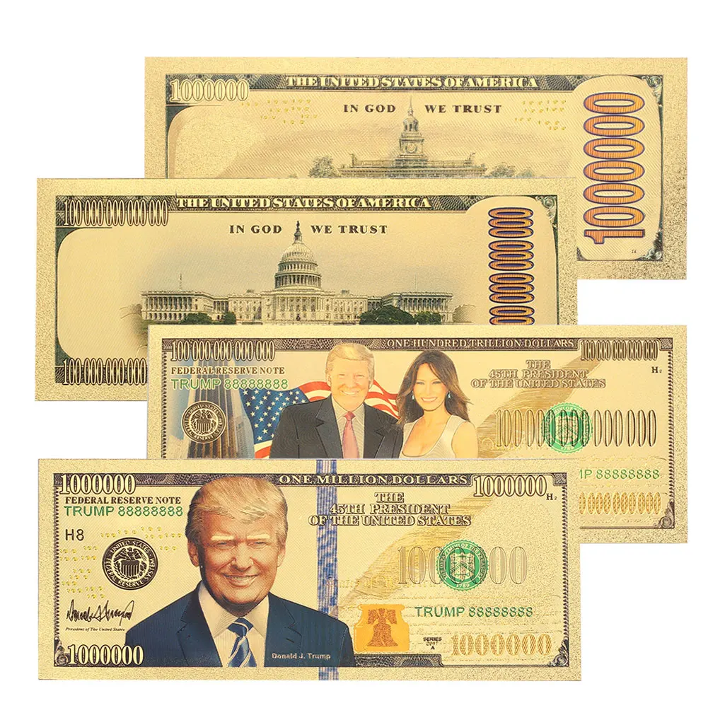 Позолоченные античные банкноты Дональд Трамп и первая леди 24K позолоченные 10